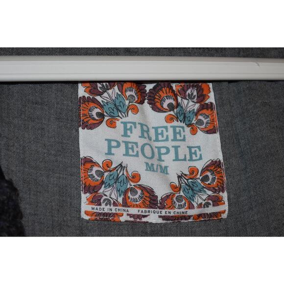 Free People Women's Medium Fleece Grey Sweater Button Long Sleeve Cotton Lined - Picture 4 of 5